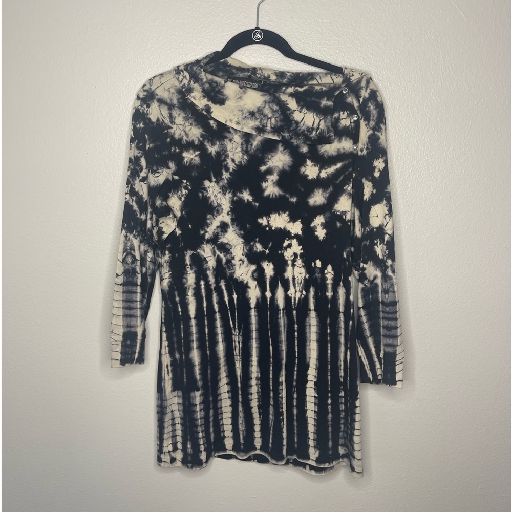 The Pyramid Collection Black White Tie Dye Cowl Neck Long Sleeve Top Size XL
